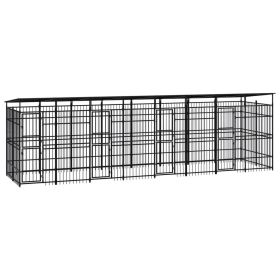 Outdoor Dog Kennel with Roof Steel 158.8 ft������ (Color: Black)